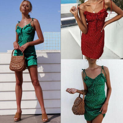 

Women Summer Boho Short Dress Evening Cocktail Floral Strappy Beach Sundress