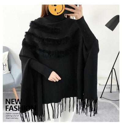 

In the fall&winter of 2018 sets to thicken the batwing coat loose sweaters in the cape cape coat ladies fringed long sweater