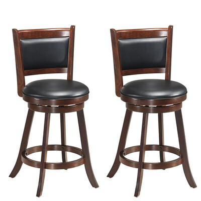 

Set of 2 24" Swivel Counter Upholstered Seat Wooden Dining Chairs-24"