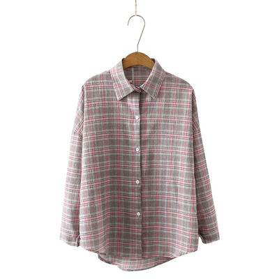 

Fashion Plaid Long Sleeve Womens Tops&Blouses Female Casual Turn-down Collar Shirts Blusas Korean Women Loose Blouse