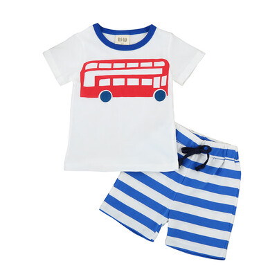 

Toddler Kids Baby Boy Print T Shirt Tops Striped Shorts Pants Outfit Clothes Set