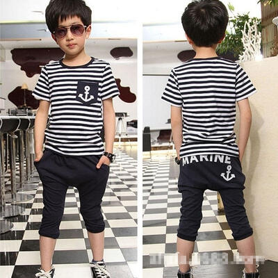 

2016 Baby Kids Boys Cool Sailor Clothes Tees T-shirt & Pants 2pcs Outfits 27Y