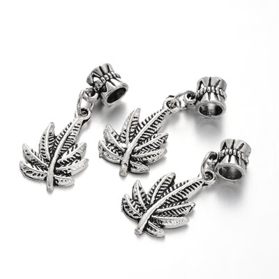 

Leaf Tibetan Style Alloy European Dangle Beads Antique Silver 33mm Hole 5mm