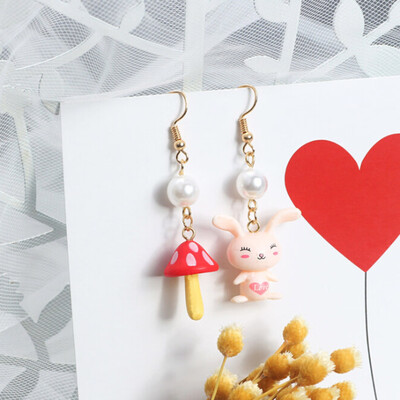 

Korea Cute little Bear & Rabbit animal personality asymmetric earrings