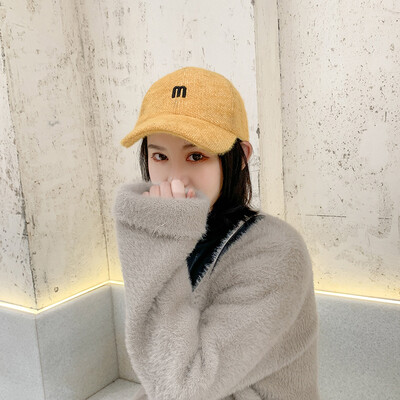 

Hat female winter Korean wave embroidery baseball cap casual Joker autumn plush padded fashion couple Cap
