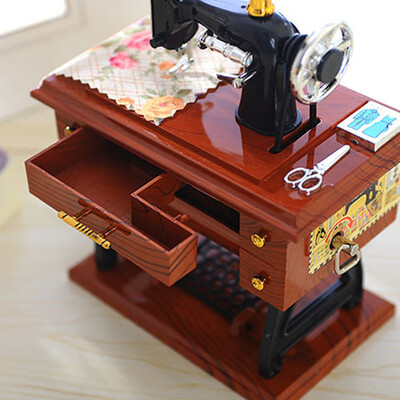

JPGIF Vintage Music Box Mini Sewing Machine Style Mechanical Birthday Gift Table Decor