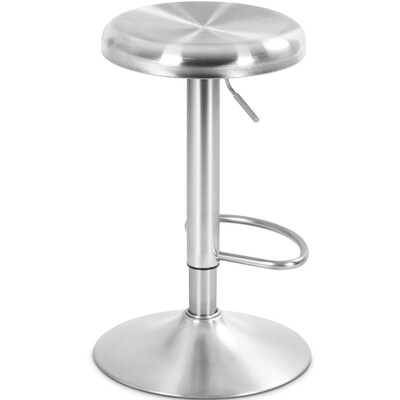 

Brushed Stainless Steel Bar Stool Adjustable Height Round Top