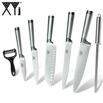 

XYJ Cooking Accessories 7 PCS Set Stainless Steel Knife Fruit Utility Santoku Slicing Chef Knife Tools