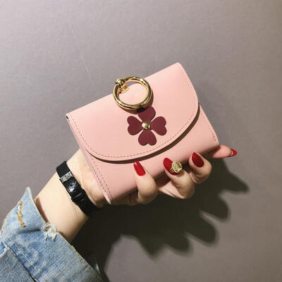 

Short Wallet Female 2019 New Fashion Folding Women Wallet FFower Metal Ring Clutch Small Wallet PU Leather Coin Purse