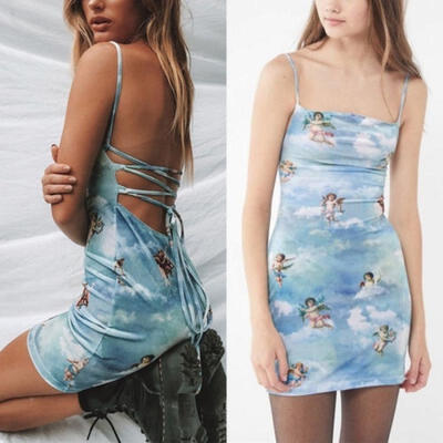 

Fashion Women Dress Cupid Print Bodycon Sexy Backless EVening Party Dresses