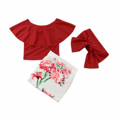 

Toddler Kid Girls Off Shoulder TopsWrapped SkirtsHeadband 3PCS Outfits Clothes
