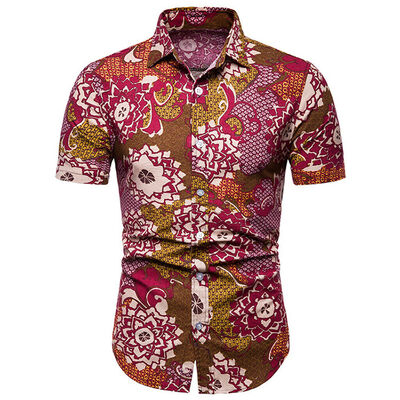 

ens Hawaiian Shirt Floral Printed Paisley Collared Fancy Shirts Short Sleeve