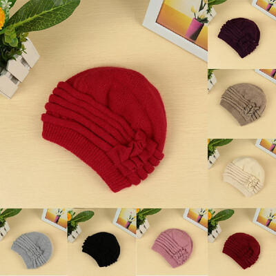 

New Fashion Women Knitted Hat Ruffle Ornament Many Colors Thick Warmer Cap Headwear