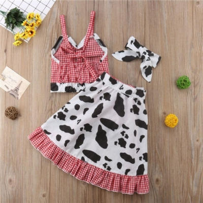 

4Pcs Toddler Baby Kids Girls Crop Tops Cow Shorts Pants Skirts Outfits Clothes