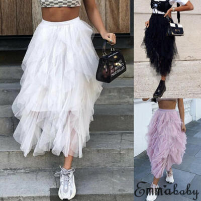 

UK Summer Women High Waist Maxi Dress Skater Flared Pleated Long Skirt BOHO 6-14