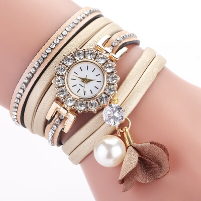 

Duoya brand point drill circle pu belt watch pearl fold fashion ladies bracelet watch