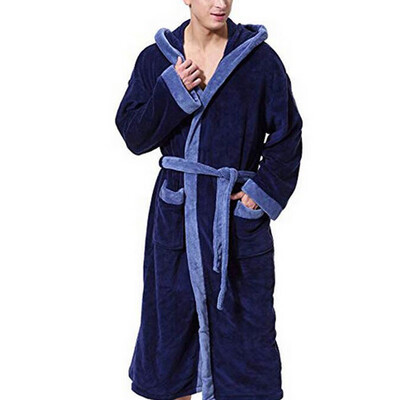 

Mens Dressing Gown Hooded Bathrobe Winter Fall Warm Bathrobe Nightwear Sleepwear