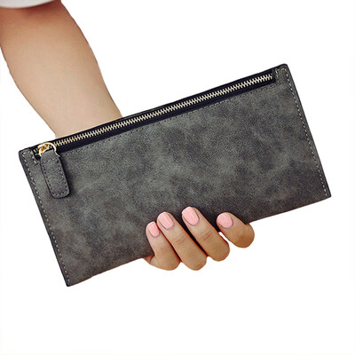 

Fashion Solid Color Matte Clutch Wallet Women Ultra Thin Faux Leather Long Purse