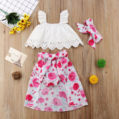 

4PCS Toddler Kids Baby Girl Dress Outfits Tops Shirt Bow Short Skirt Clothes Set
