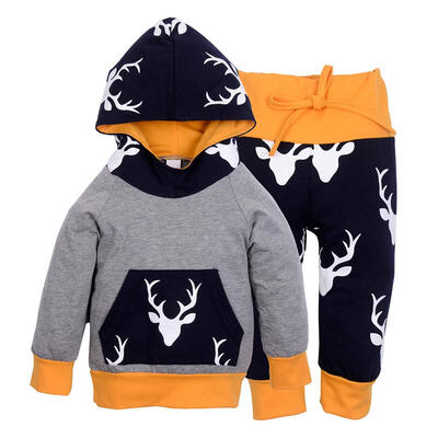

2pcs Christmas Kids Girl Boy Reindeer Hooded Sweatshirt Tops Pants Set