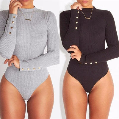 

Sexy Women&39s Jumpsuit Long Sleeve Stretch Bodysuit Blouse Leotard Top T-shirt