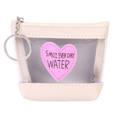 

Leather Short Clutch Women Money Coin Purse Clear Heart Decor PVC Wallet
