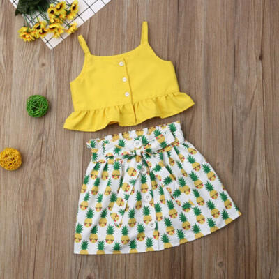 

Newborn Kid Baby Girl Sleeveless Tops Pineapple Skirts Outfit Summer Clothes Set
