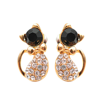 

Cute Personality Black Gemstone Earrings Kitten Shape Earrings