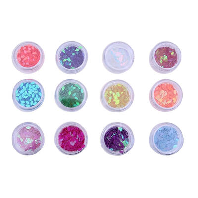 

12 Colors Nail Art Tips Stickers 3D Glitter Sequins Manicure Decoration