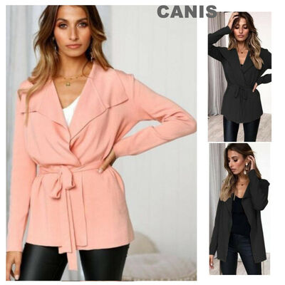 

Women Lady Belted Blazer Drape Trench Casual Coat Long Sleeve Knitted Jacket