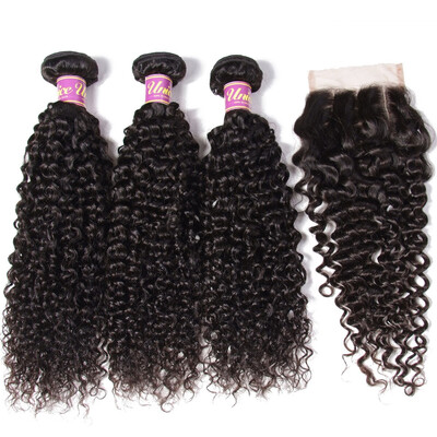 

UNice Hair indian Virgin Human Hair Bundles with Closure 44 Curly