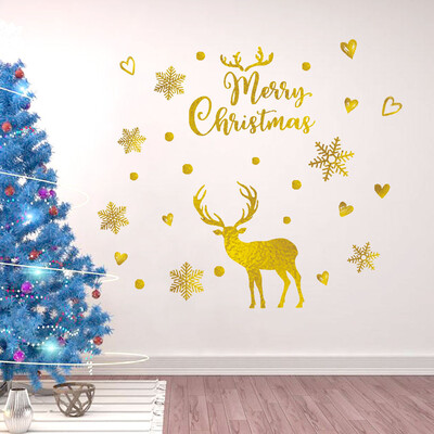 

〖Follure〗Merry Christmas Golden Deer PVC Sticker Wall Sticker Living Room Decoration