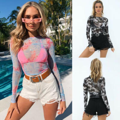 

Sexy Perspective Long Sleeve Women Solid Lace Slim Fit Tops Tank Vest Clothes