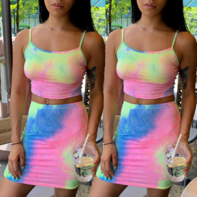 

2pcs Sexy Women Sling Crop Tops Skirt Dress Set Clubwear Casual Bodycon Dress