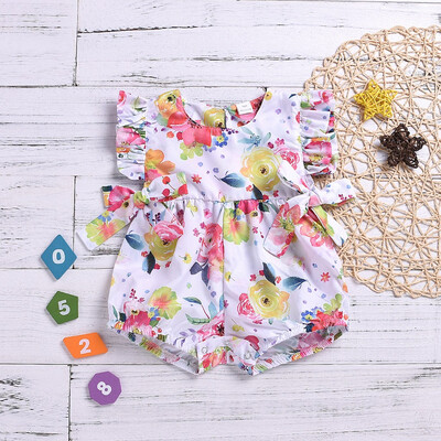 

Toddler Baby Boys Girls Sleeveless Bow-knot Flower Print Romper Jumpsuit