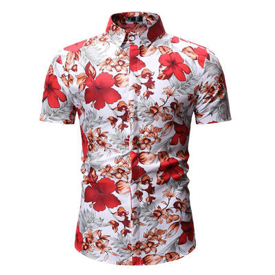

Summer Male Casual Beach Flower Shirts Fashion Slim Fitness Short Sleeve Floral Men Shirt