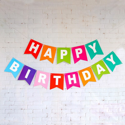 

FUNNYBUNNY Happy Birthday Banner Bronzing Letter Fishtail Bunting Lahua Party Flags Party Decorations Christmas Banner