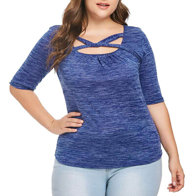 

Roseonmyhand Fashion Women Casual Plus Size Square Neck Bandage T-shirt Tops Blouse