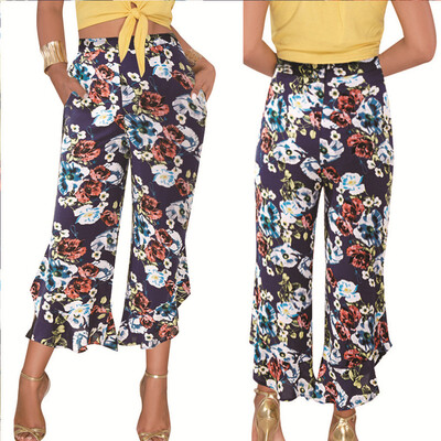 

Tailored Women Daily Causal Print High Waist Stitching Wide Loose Length Long Leg Pants