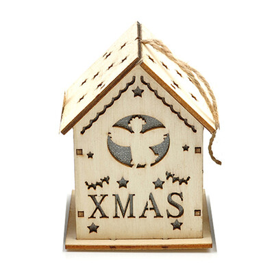 

LED Light Wood Cute Christmas Tree Hanging Ornaments HOUSE Holiday Decoration