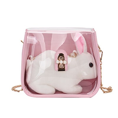 

Transparent transparent PVC shoulder bag lady cartoon rabbit bag lady jelly bag Pure color handbag A major female cross bag