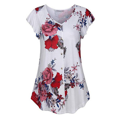

Nomeni Women Ladies Flowers T-Shirt Short Sleeve Round Neck Casual Tops Blouse Tee