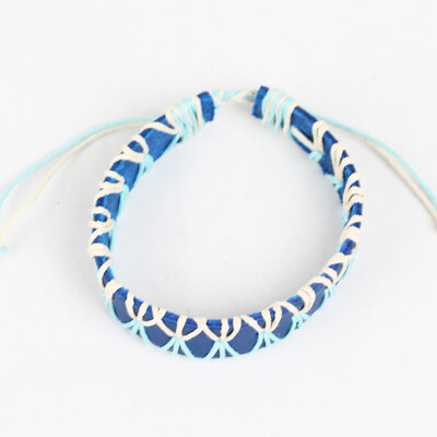

Hot Korean Men Women Fashion Jewelry Blue Handmade Genuine Braided Leather Bracelet Charm Gifts