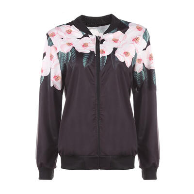 

Spring Women Fashion Print Floral Zipper Casual Slim Basic Jacket Coat