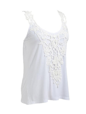 

New Women Elastic Tank Tops O-Neck Lace Crochet Vest Slim Bodycon Sexy Summer Camis WhiteBlack