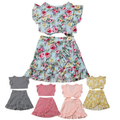 

UK 2PCS Set Baby Girls Summer Clothes TopsSkirts Sundress Casual Toddler Outfit