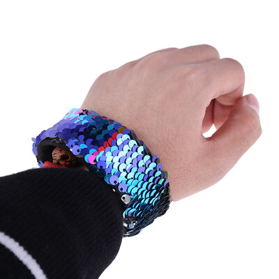 

Slap Bracelets - 2 Color Decorative Charm Reversible Sequin Mermaid Bracelet