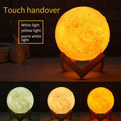 

NeillieN LED Night lampTouch three-color 3D moon lamp USB night lamp projection printing creative novel bedside moon lamp
