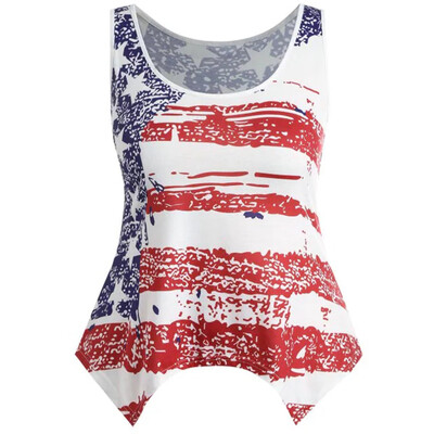 

Nomeni Womens Sleeveless Striped Star American Flag Print Back Ripped Tank Top
