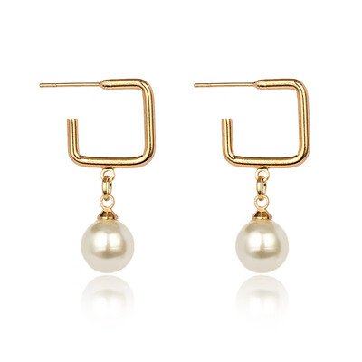 

EK521 Pearl Drop Earring for Women Geometric Gold Color Metal Earring Statement Jewelry ZA Women Valentines Day Gift Wedding